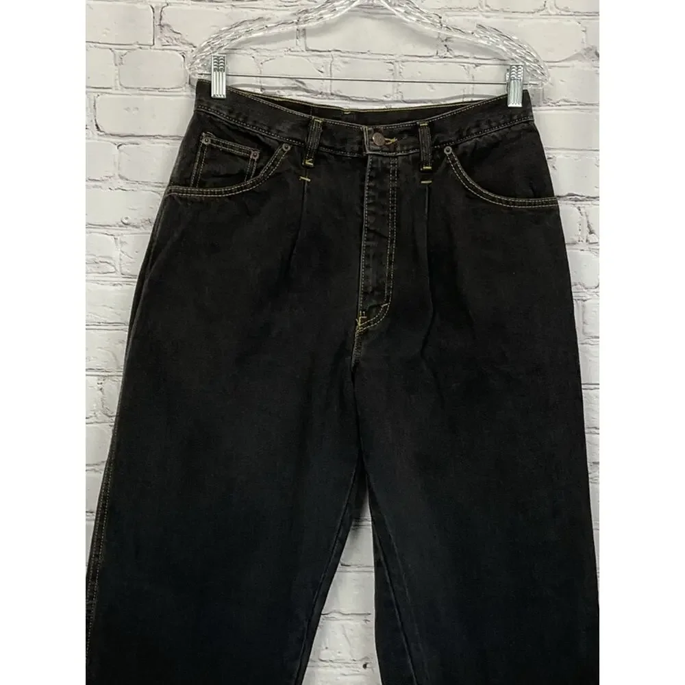 Vintage Rare American Edition Jeans Men 32x34 Black Denim Pleat Straight Leg USA